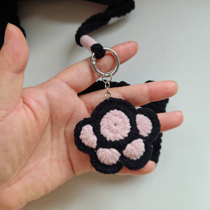 Handmade Crochet Black Cat Coin Purse, Kawaii Cat Pouch with Lanyard, Cute Cat Keychain Bag Charm, Gift for Cat Lover